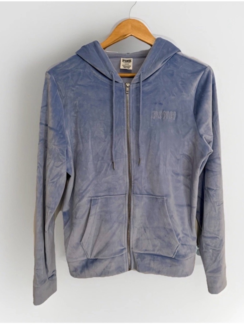 Victoria's Secret Pink Hoodie Women’s M Full Zip Velour Logo Periwinkle Blue
